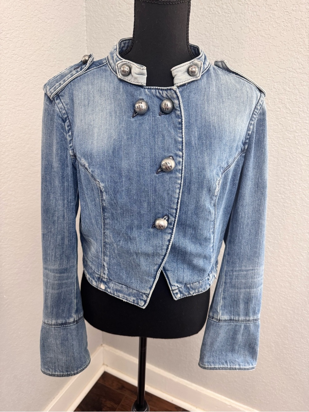 Miss Sixty Vintage Denim Military Jacket Silver Buttons Y2K Rare